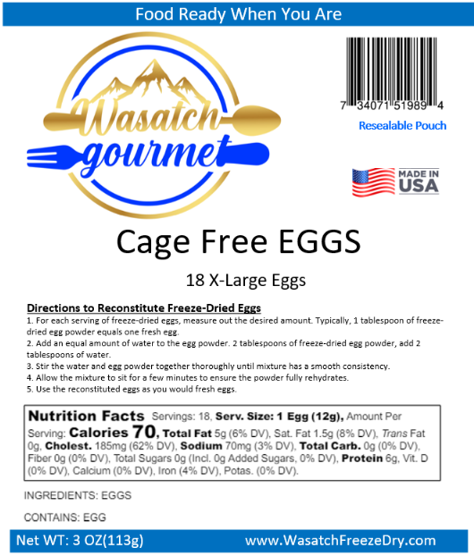 Cage Free - Farm Fresh Freeze Dried Eggs - Powdered