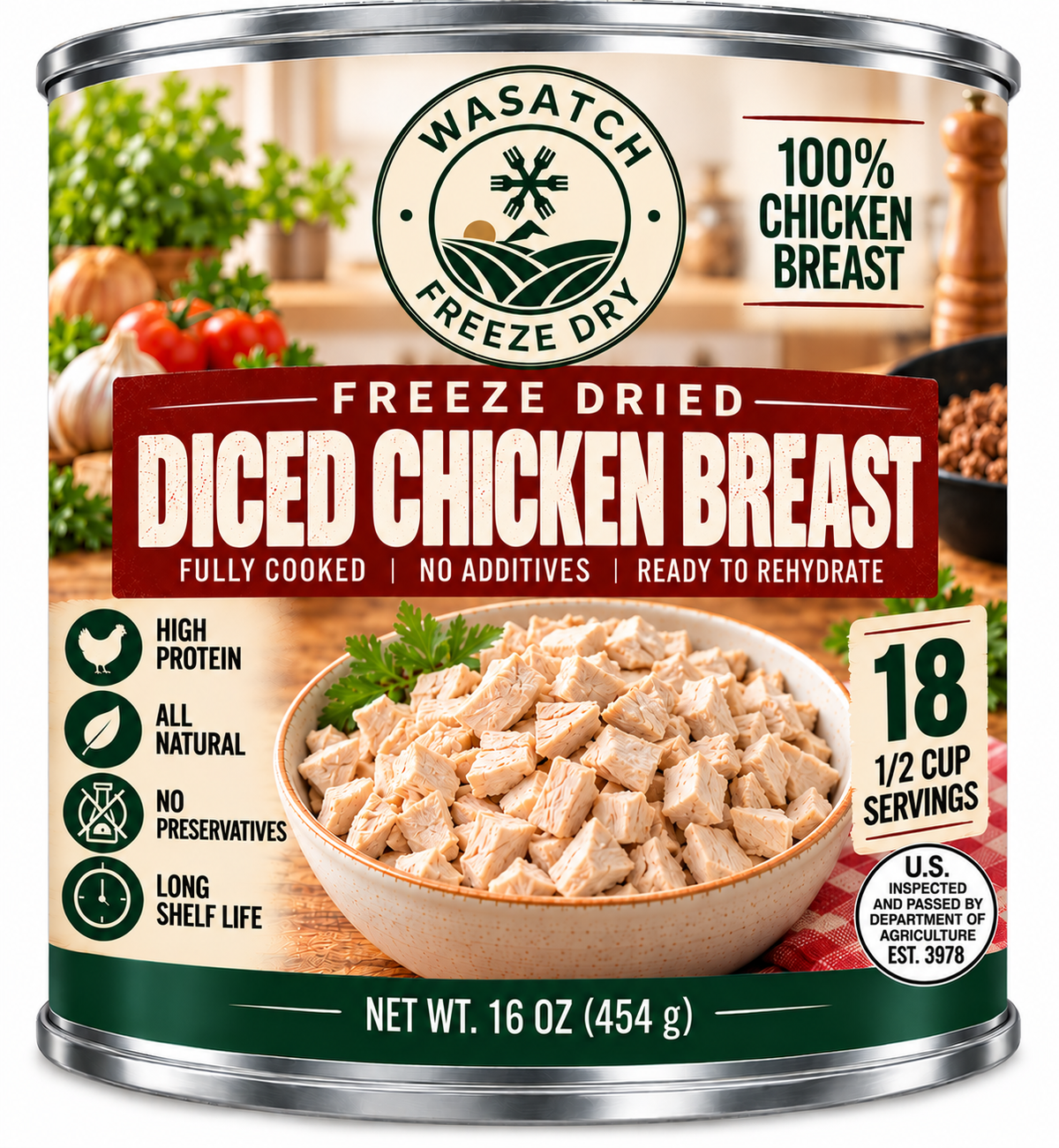 Freeze-Dried Diced Chicken Breast — 16 oz | 18 Servings